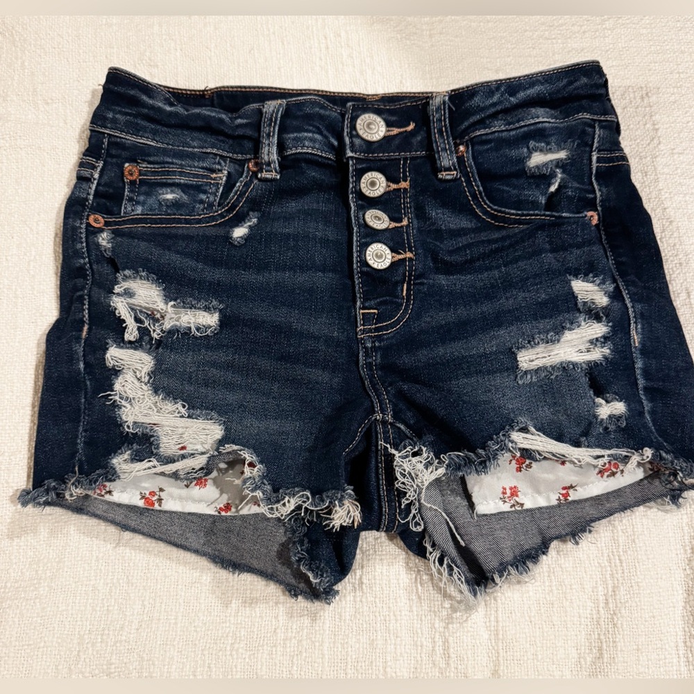 American Eagle Dark Blue Distressed Jean Shorts